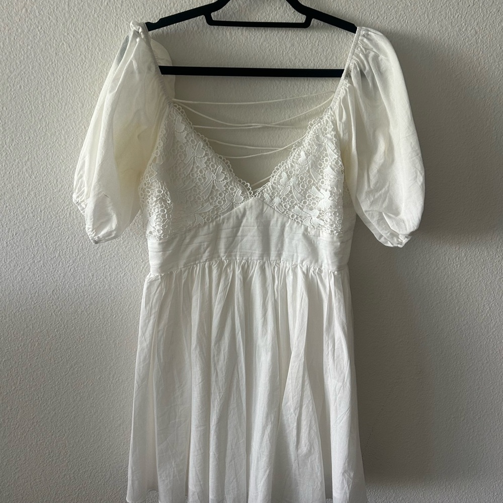 Princess Polly White Smocked Puff Sleeve Mini Dress